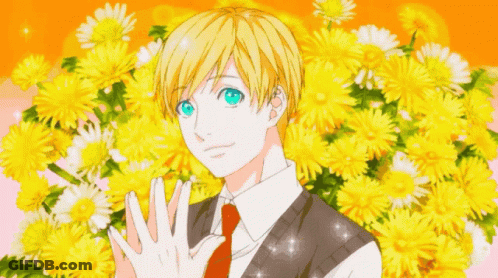 Boy With Blue Eyes Surrounded By Yellow Flowers GIF