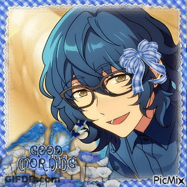 Boy With Blue Hair And Glasses Saying Good Morning GIF
