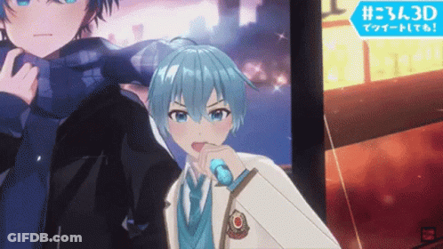 Boy With Blue Hair Holding Microphone GIF