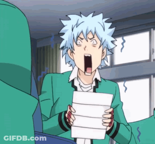 Boy With Blue Hair Holding Paper GIF