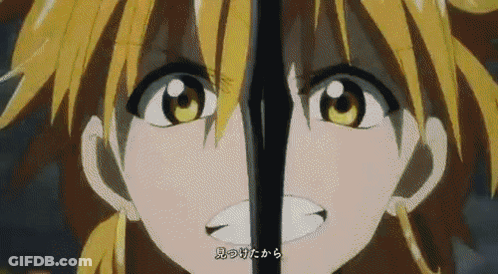 Boy With Blue Hair Holding Sword GIF