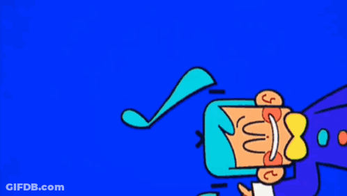 Boy With Blue Hair Laughing With Letters S And P GIF