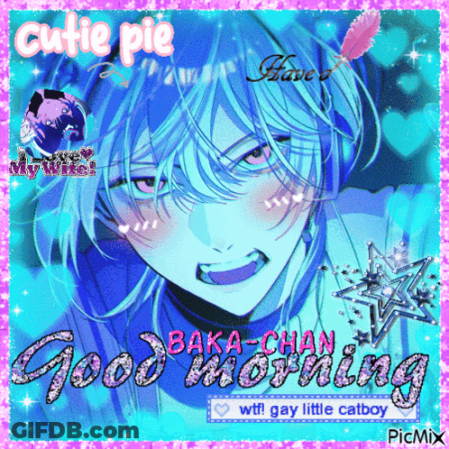 Boy With Blue Hair Saying Good Morning Baka-Chan GIF