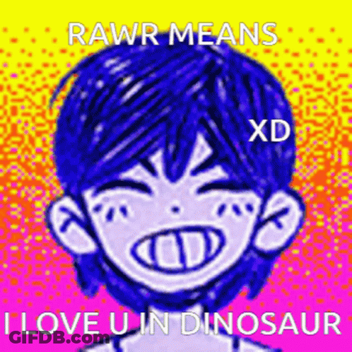 Boy With Blue Hair Saying Rawr Means XD I Love U GIF