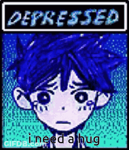 Boy With Blue Hair Says Depressed I Need A Hug GIF