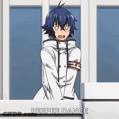 Boy With Blue Hair Standing Next To Fence Saying Peepee Dance GIF