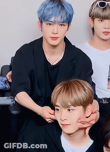 Boy With Blue Hair Touched By Blonde Boy GIF