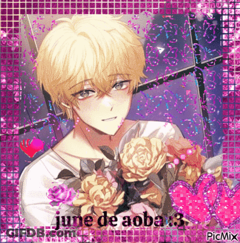 Boy With Bouquet Of Flowers June De Aoba 3 GIF