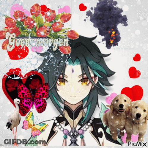 Boy With Bouquet Saying Good Morning GIF