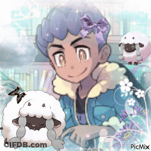 Boy With Bow Surrounded By Sheep And Butterflies GIF