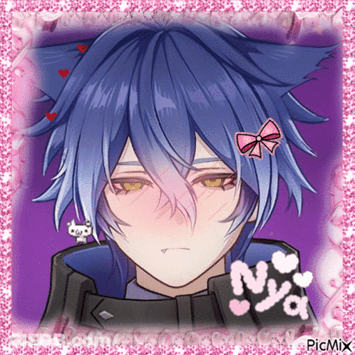 Boy With Cat Ear And Bow On Forehead GIF