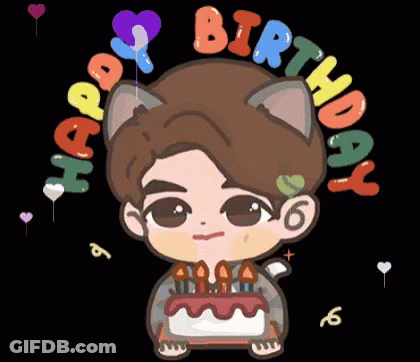 Boy With Cat Ear Holding Birthday Cake GIF