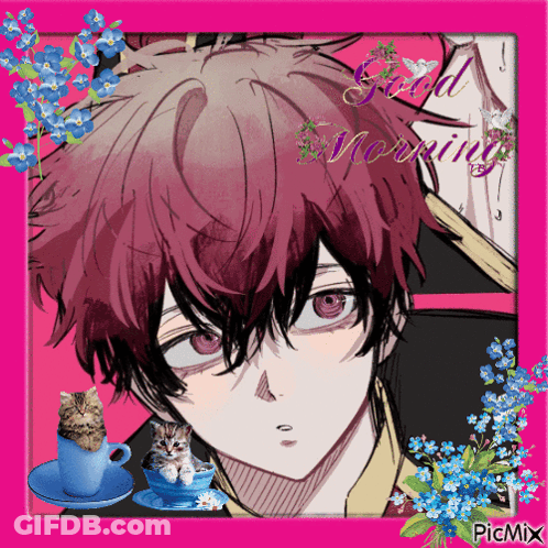 Boy With Cat In Cup Good Morning GIF