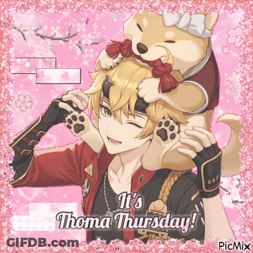 Boy With Dog On Head Saying It's Thoma Thursday GIF