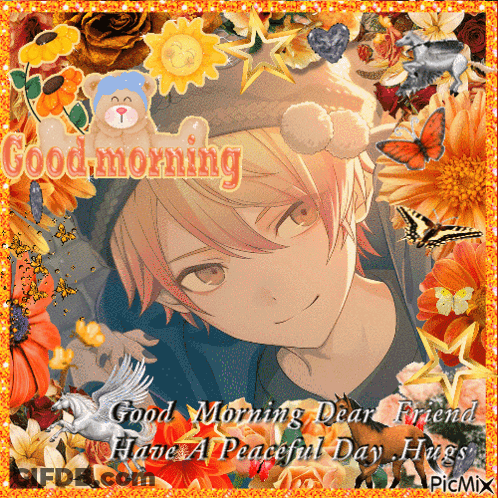 Boy With Flowers And Butterflies Good Morning Dear Friend GIF