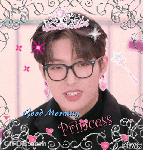 Boy With Glasses And Tiara Saying Good Morning Princess GIF