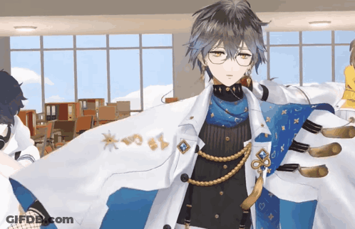 Boy With Glasses And White Coat In Room With Windows GIF