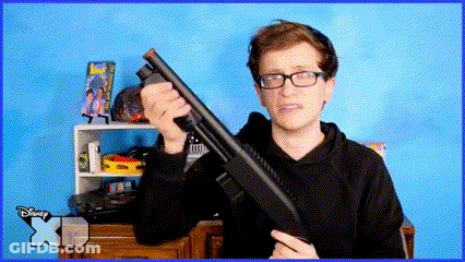 Boy With Glasses Holding Shotgun Disney XD Logo GIF