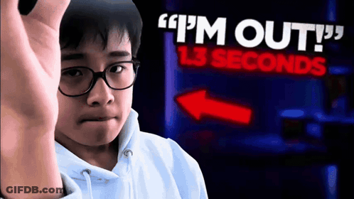 Boy With Glasses Saying I'm Out Beside Arrow GIF