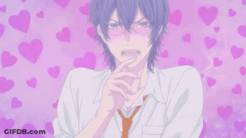 Boy With Glasses Surrounded By Pink Hearts GIF