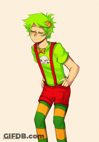 Boy With Green Hair And Red Suspenders GIF