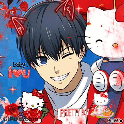 Boy With Hello Kitty Saying Baby I Love You GIF
