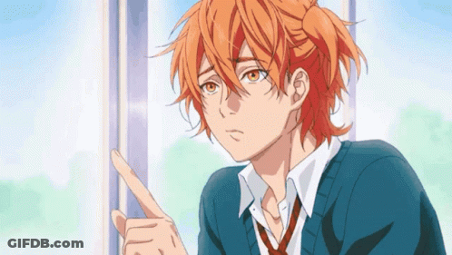 Boy With Orange Hair Pointing Out Window GIF