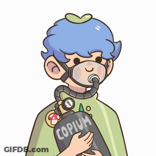 Boy With Oxygen Mask Holding Copium Cylinder GIF