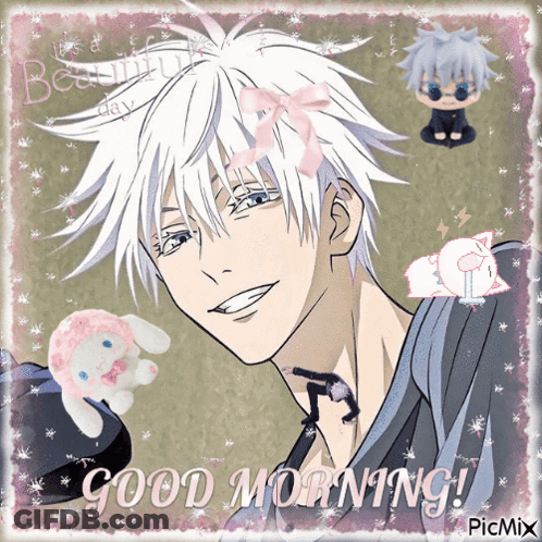 Boy With Pink Bow Saying Good Morning GIF