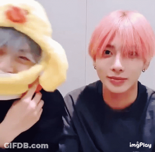 Boy With Pink Hair And Yellow Hat GIF
