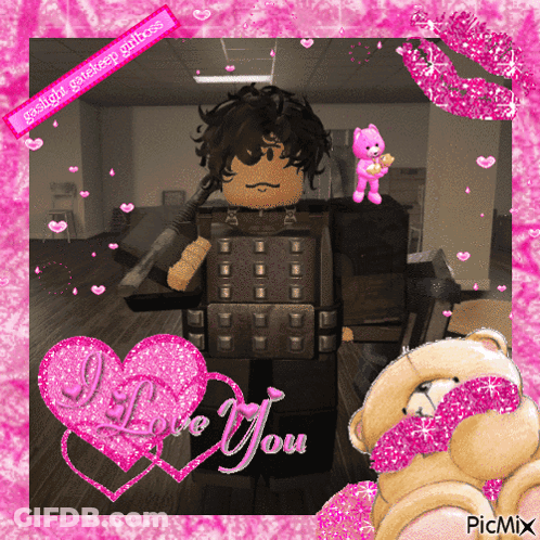 Boy With Pink Teddy Bear Saying I Love You GIF