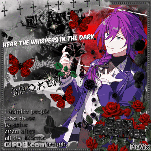 Boy With Purple Hair And Red Roses Hear The Whispers In The Dark Broken GIF