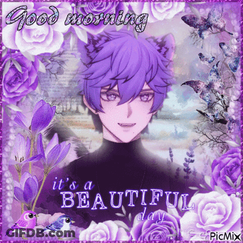 Boy With Purple Hair Says Good Morning GIF