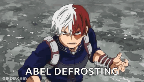 Boy With Red And White Hair Saying Abel Defrosting GIF