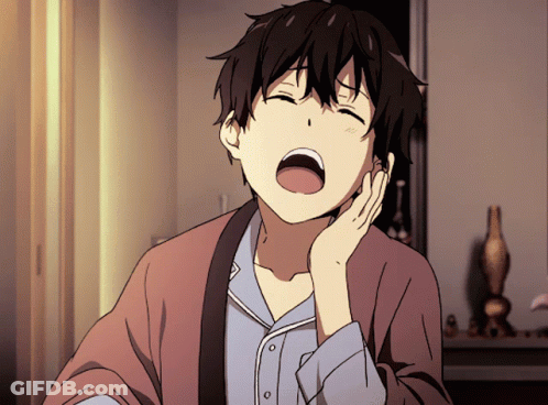 Boy Yawning With Hand On Chin GIF