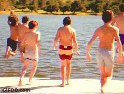 Boys Running Into Water GIF
