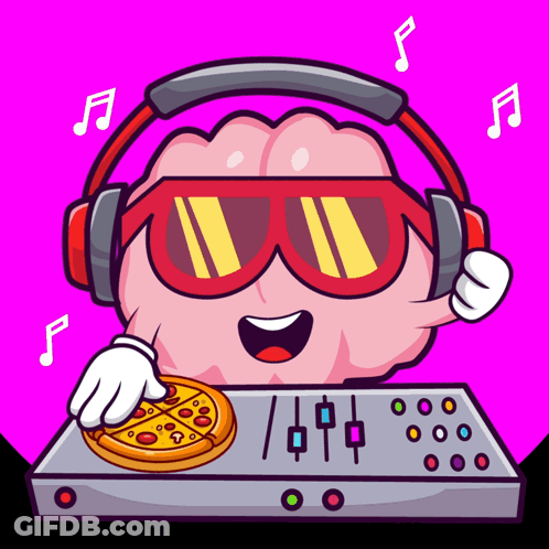 Brain Wearing Headphones And Sunglasses Mixing Pizza GIF