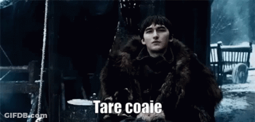 Bran Stark From Game Of Thrones Is Wearing A Fur Coat And Sitting In A Dark Room . GIF
