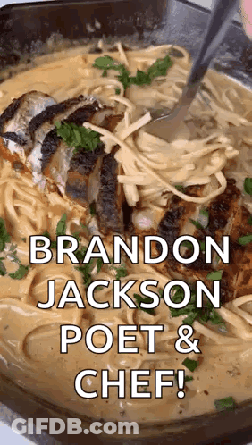 Brandon Jackson Poet And Chef Is Cooking A Dish Of Pasta GIF