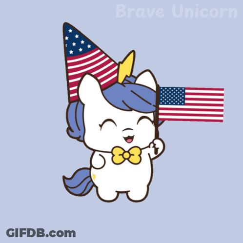 Brave Unicorn Holding American Flag On 4Th Of July GIF