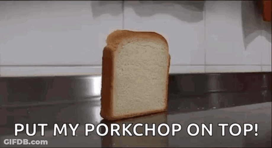 Bread Falling Over Porkchop On Top GIF