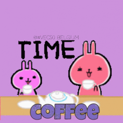 Break Time Bunnies Drinking Coffee GIF