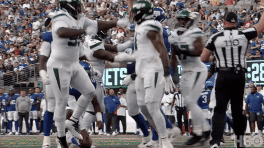 Breece Hall Celebratory Team Dance GIF