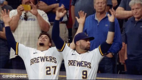Brewers Players 27 And 9 Celebrating Arms Up GIF
