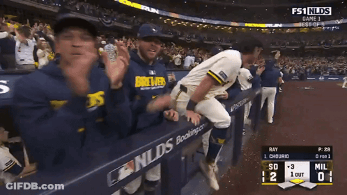 Brewers Players Celebrating In Dugout GIF