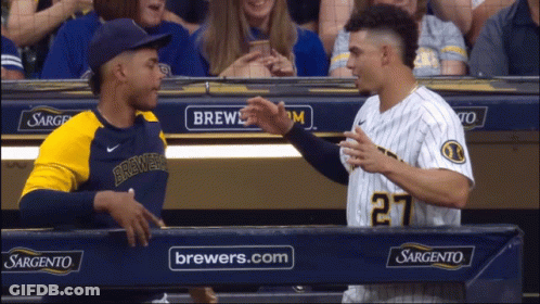 Brewers Players Shaking Hands In Dugout GIF