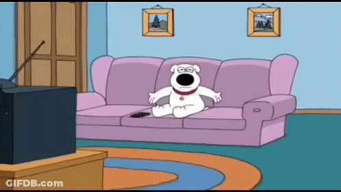 Brian From Family Guy Sitting On Couch Mouth Open GIF