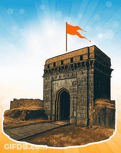 Brick Building With Orange Flag GIF