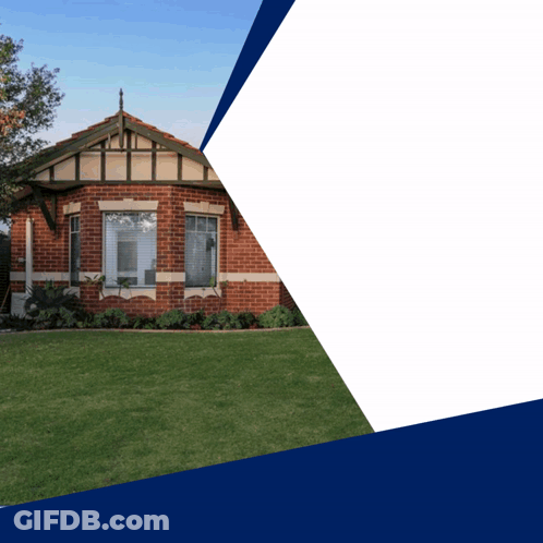 Brick House With Green Lawn And Blue Sky GIF