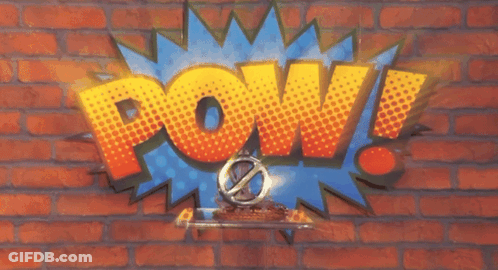 Brick Wall Sign Saying Pow GIF
